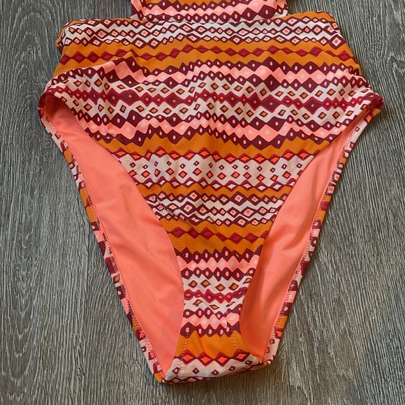 Aerie ladies size large long mono kini One Piece in Orange and Pink high waist - Picture 3 of 7